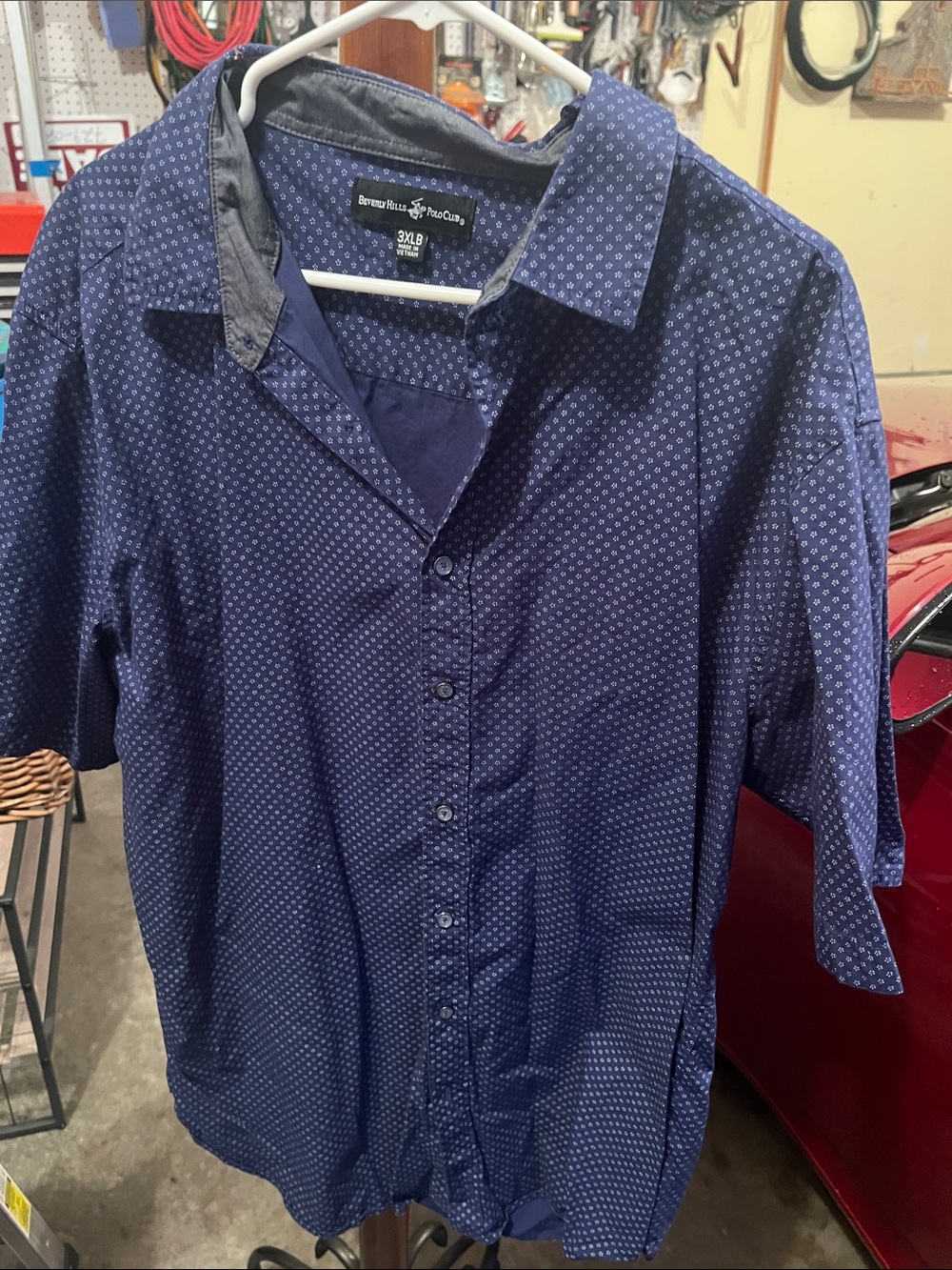 Beverly Hills Polo Club Navy Short-Sleeve Button-Down with Micro Dot Print